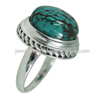 Anillo tibetano precioso de la plata esterlina de la piedra preciosa 925 de la turquesa